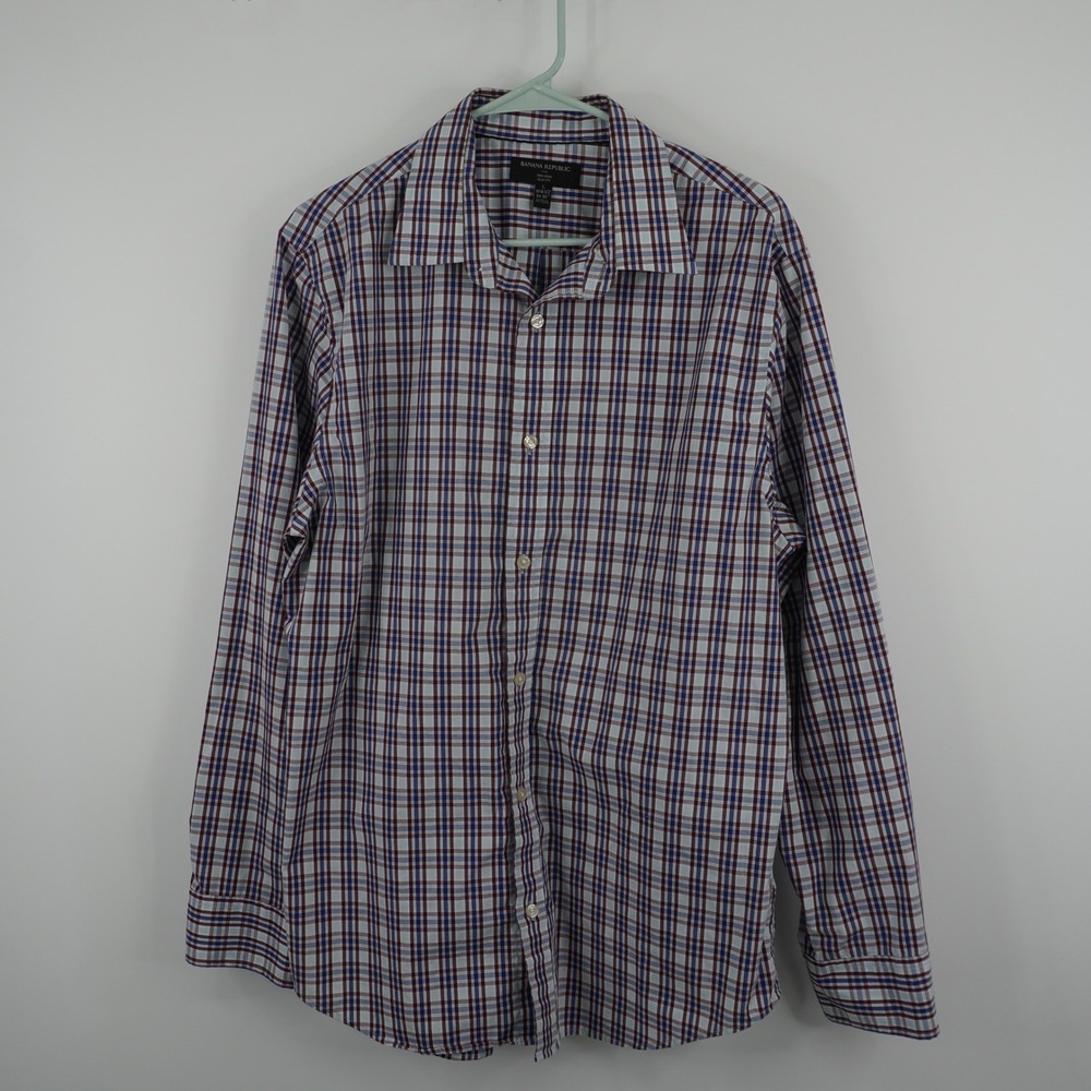 Banana Republic Button Down Shirt Mens Large Multicolor Plaid Non Iron Slim Fit